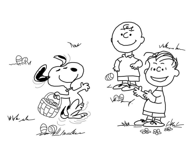 Snoopy with a basket coloring page