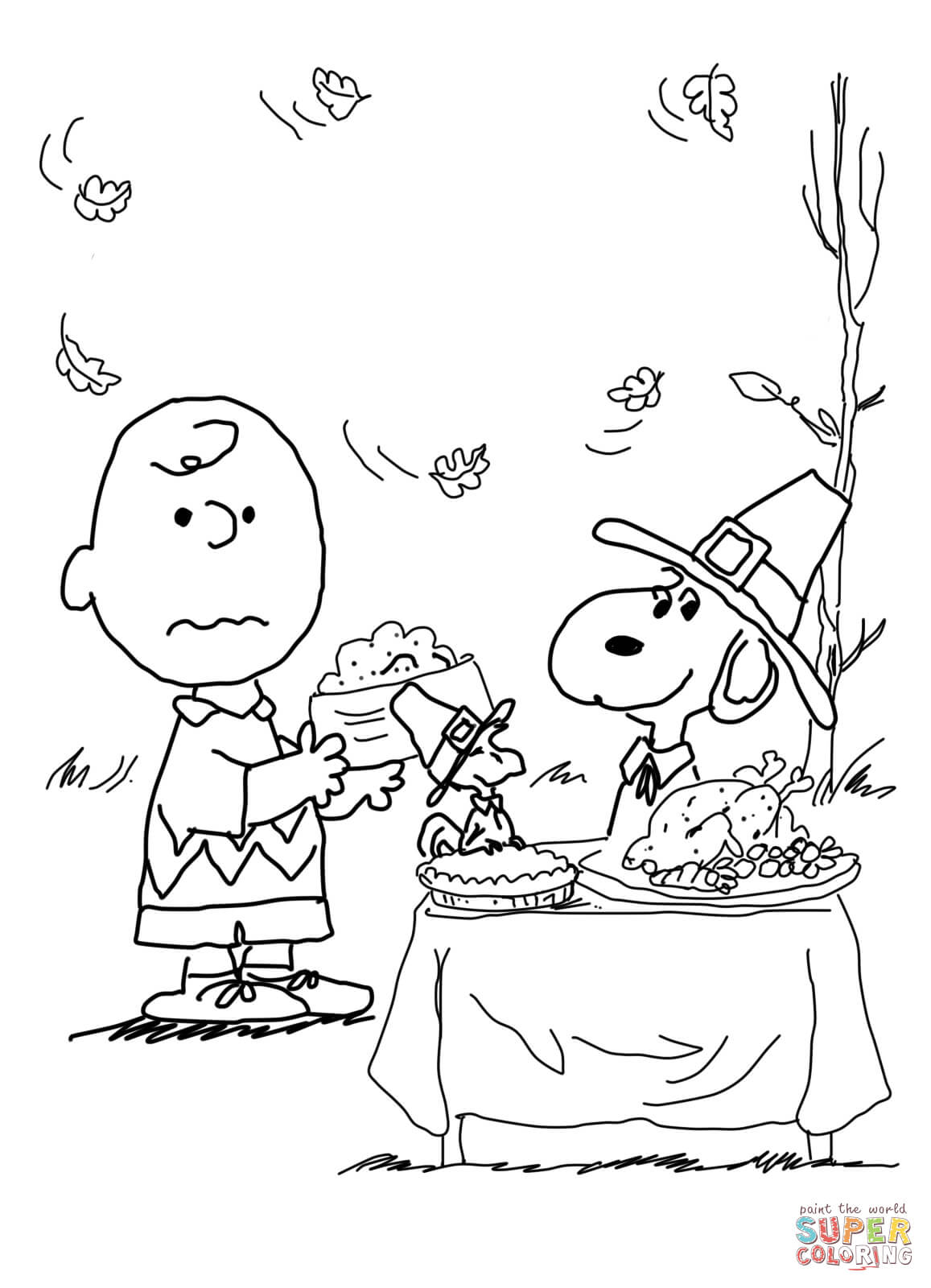 Charlie brown thanksgiving coloring page free printable coloring pages