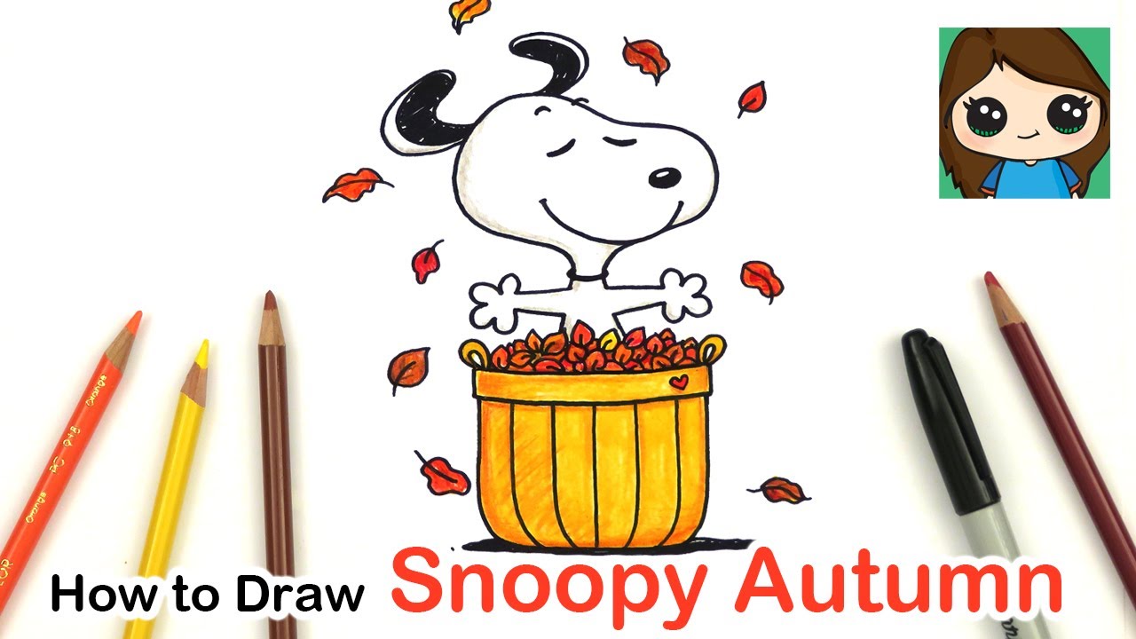 How to draw and color snoopy easy autun leaves