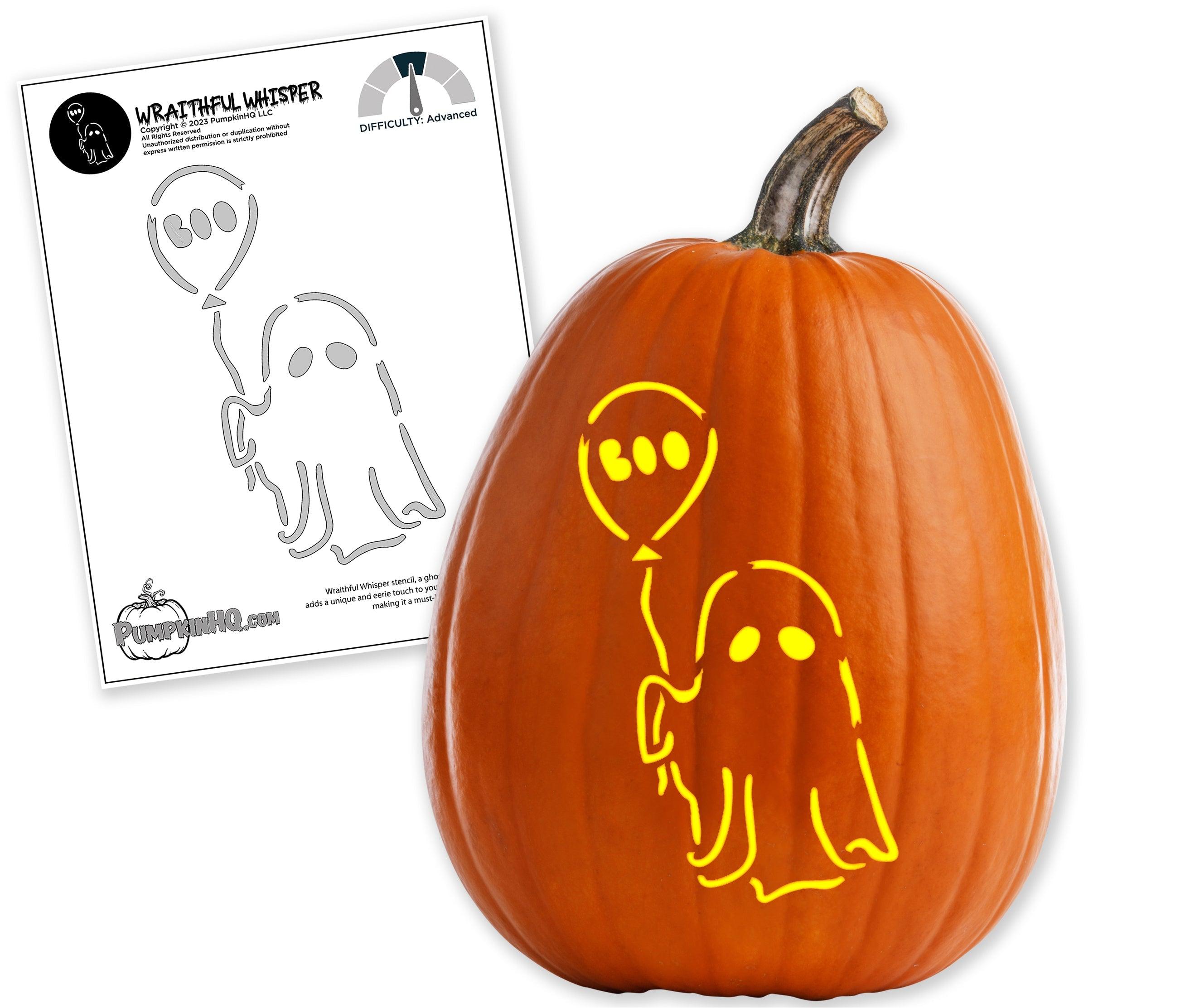 Ghost with a balloon pumpkin carving stencil