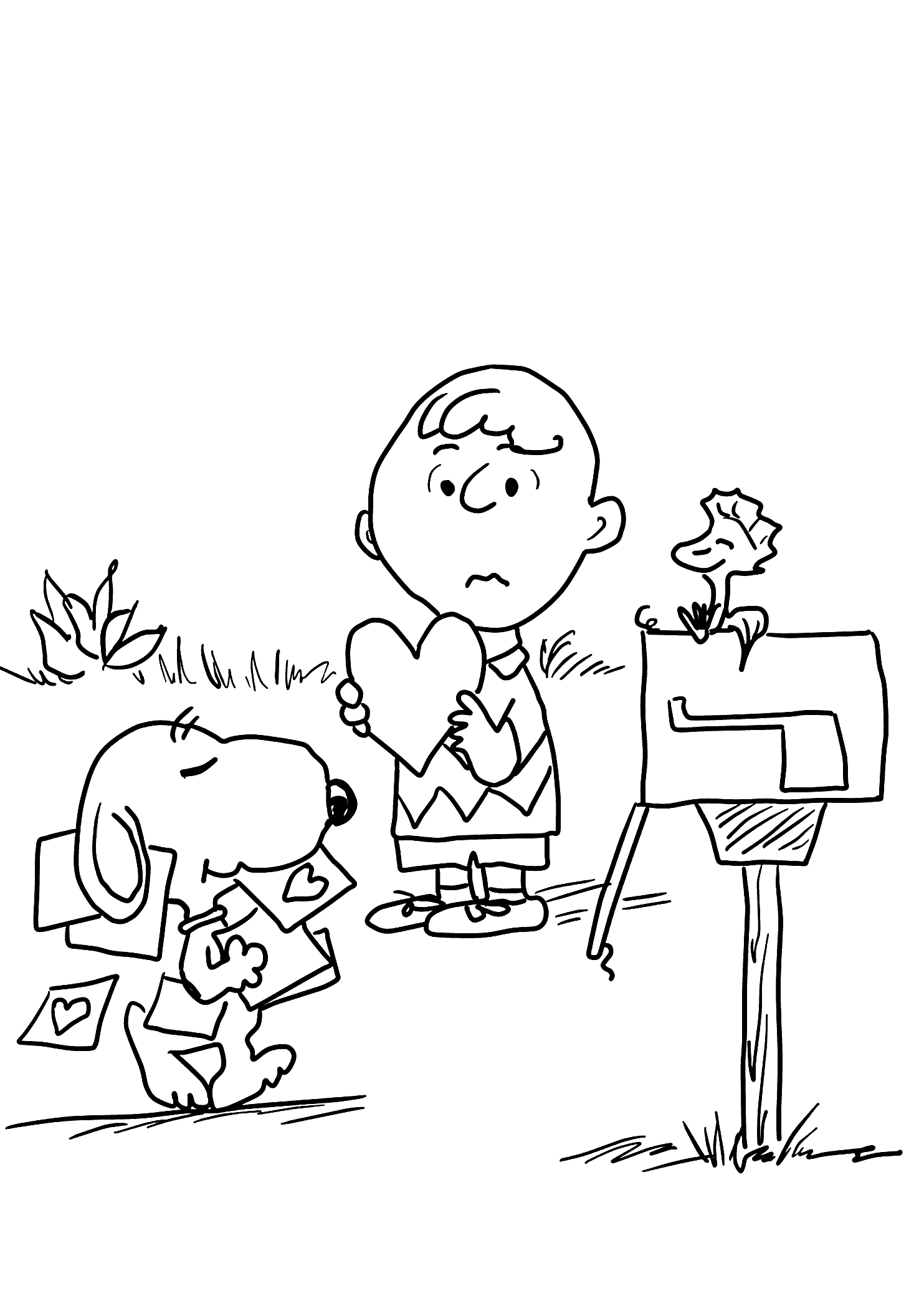 Charlie brown and valentines day coloring pages for kids printable free