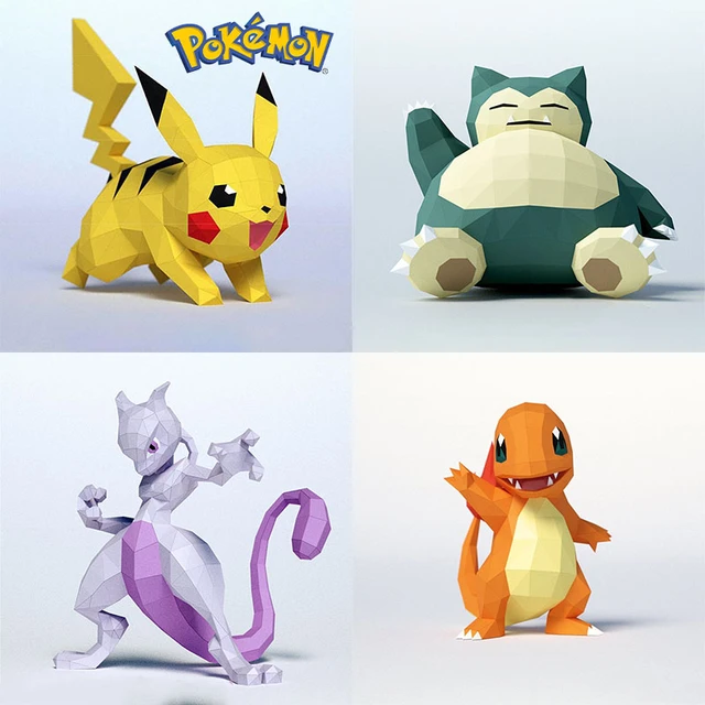 Pokemon pikachu mewtwo snorlax d puzzle paper model statue hanging wall decor figure toy diy geometric origami model kids toys