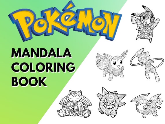 Pokeman mewtwo charizard snorlax pikachu eevee gengar pdf svg dxf png mandala zentangle digital cartoon coloring book adult