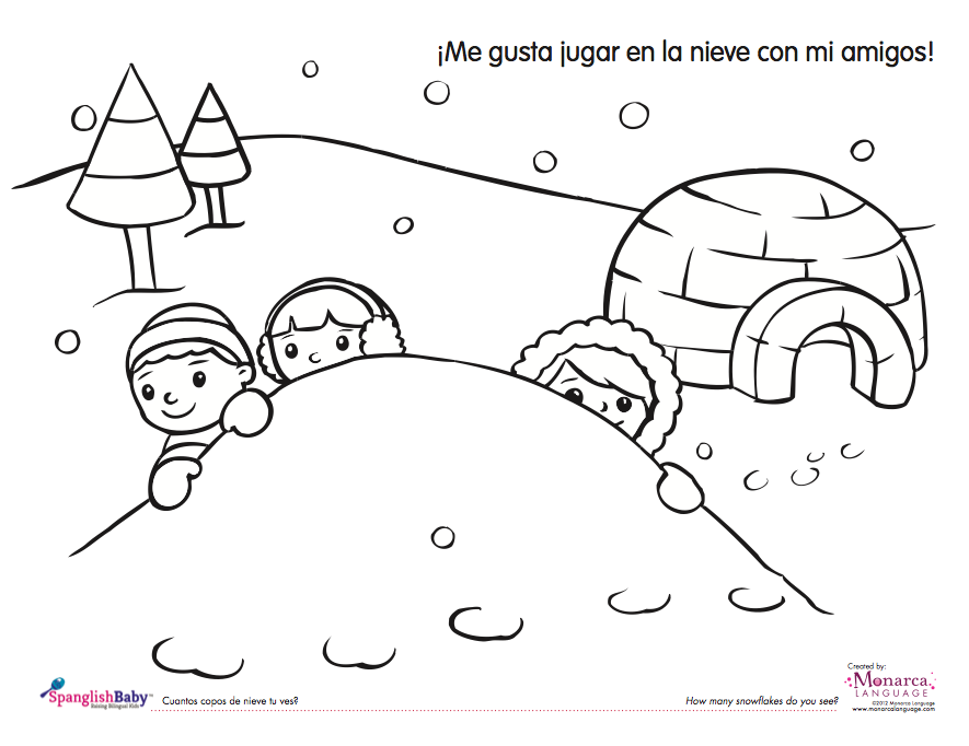 Free snow day coloring sheet in spanish