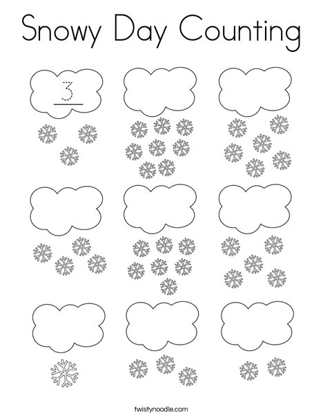 Snowy day counting coloring page