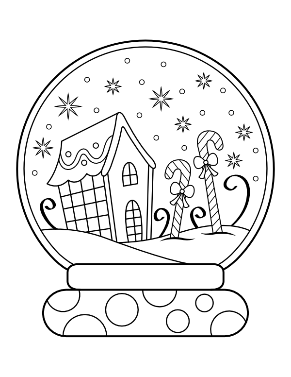 Printable gingerbread house snow globe coloring page