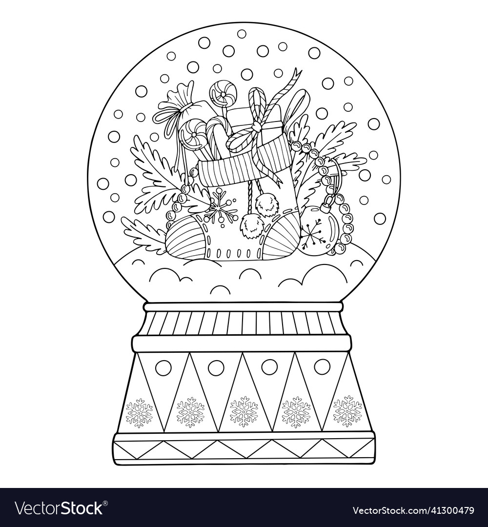 Coloring page snow globe thin line art royalty free vector