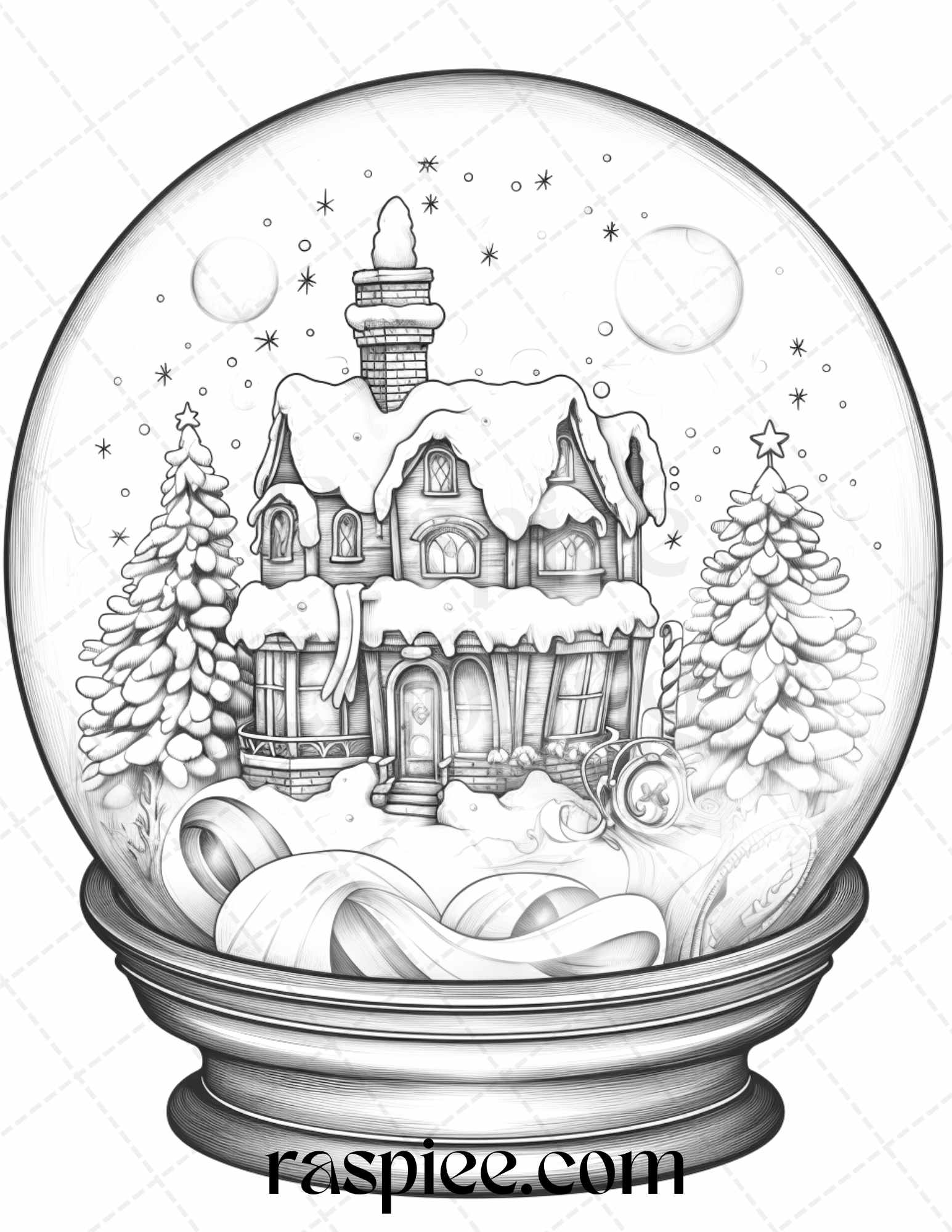 Cozy cabin in snow globe grayscale coloring pages printable for adults â coloring