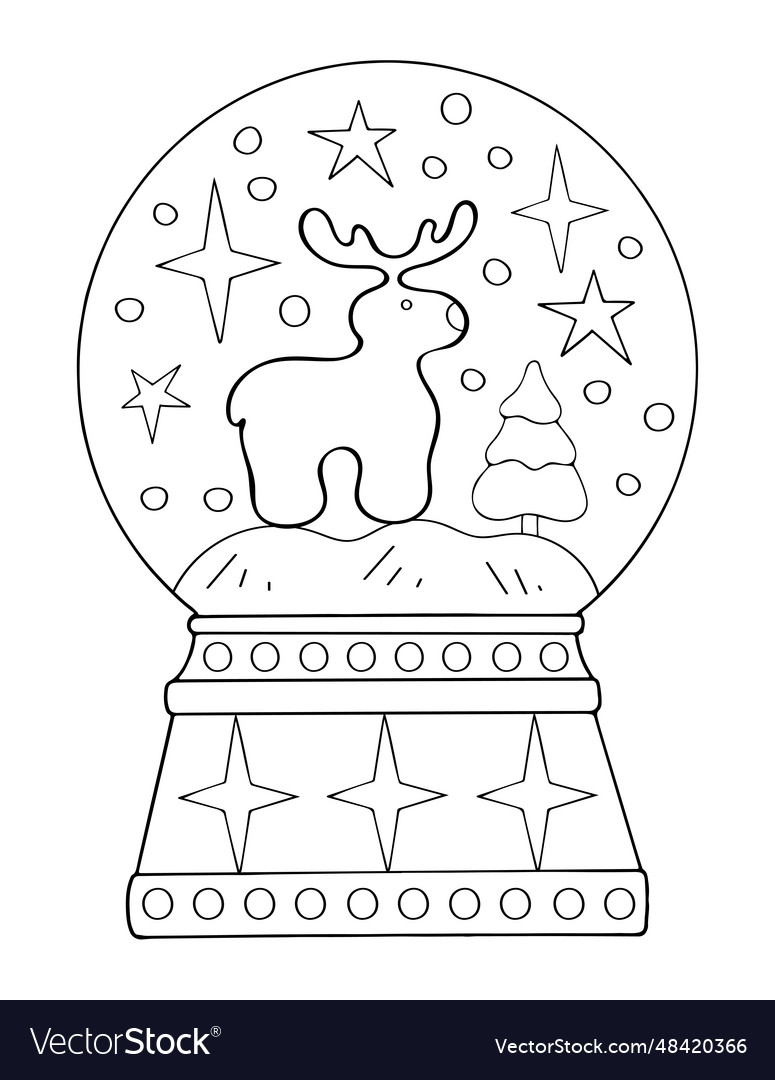 Christmas snow globe with reindeer coloring page vector image