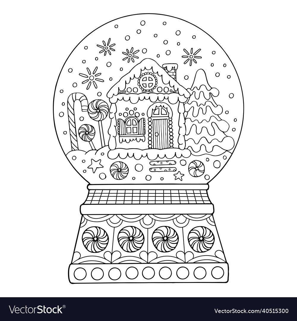 Coloring page snow globe thin line art royalty free vector