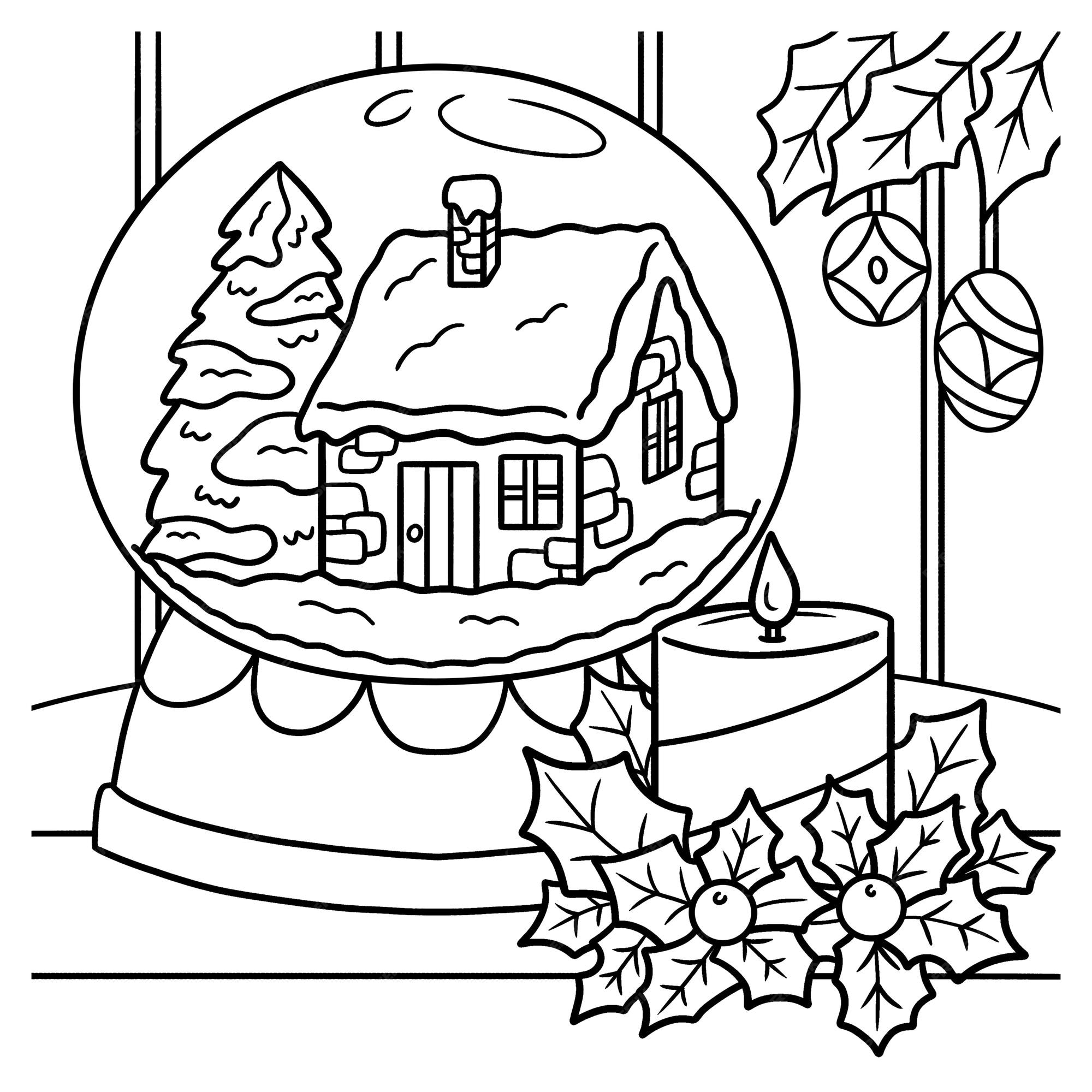 Premium vector christmas snow globe coloring page for kids