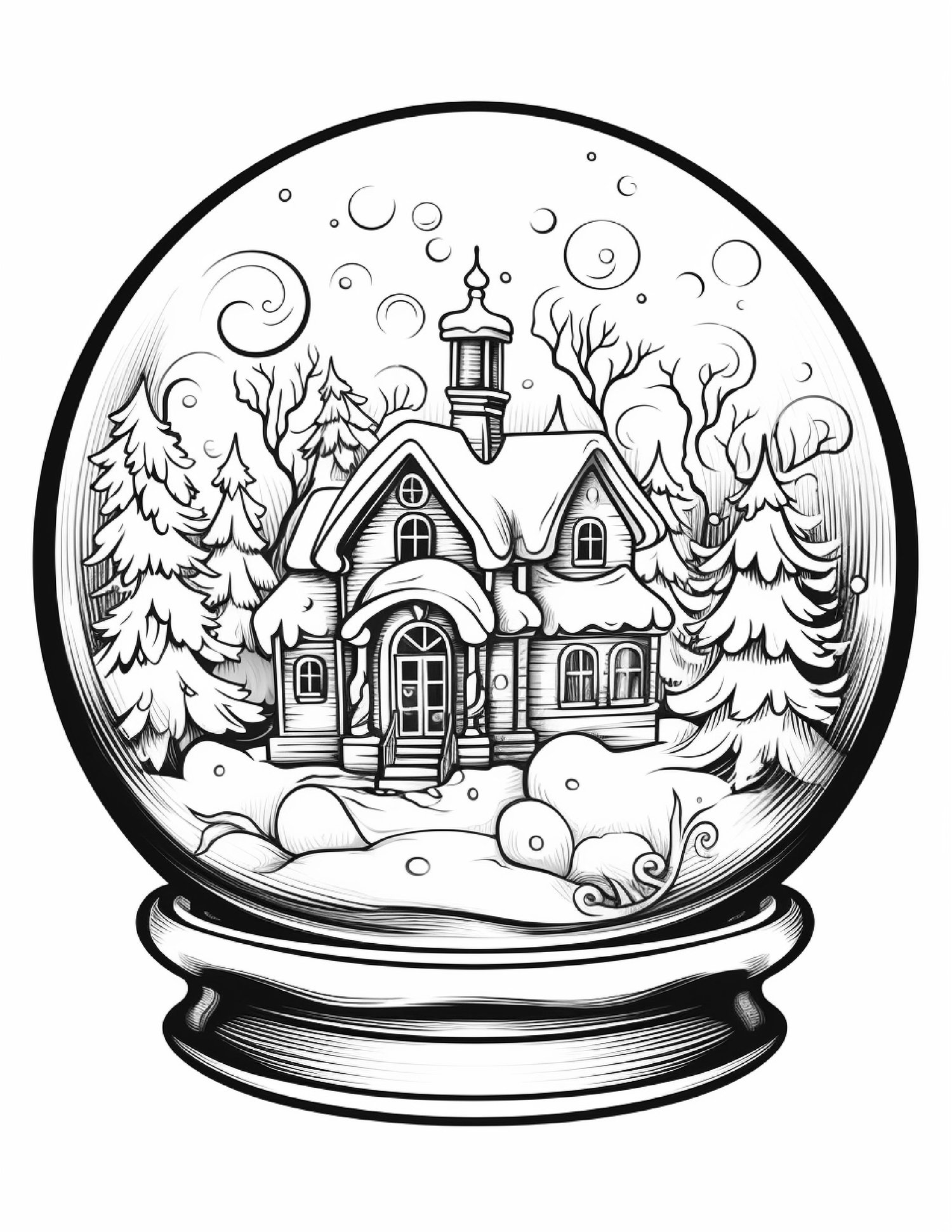 Christmas snow globes coloring pages for adults