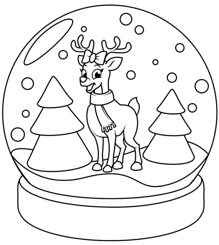 Cute reindeer in snow globe coloring page christmas coloring pages christmas coloring sheets christmas snow globes