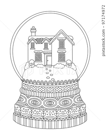 Snow globe coloring page outline design