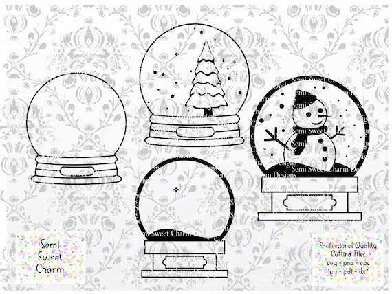 Winter snow globe svg xmas snowglobe outline svg ornament blank tree cutout christmas template snowman cutting file ready to cut instant download