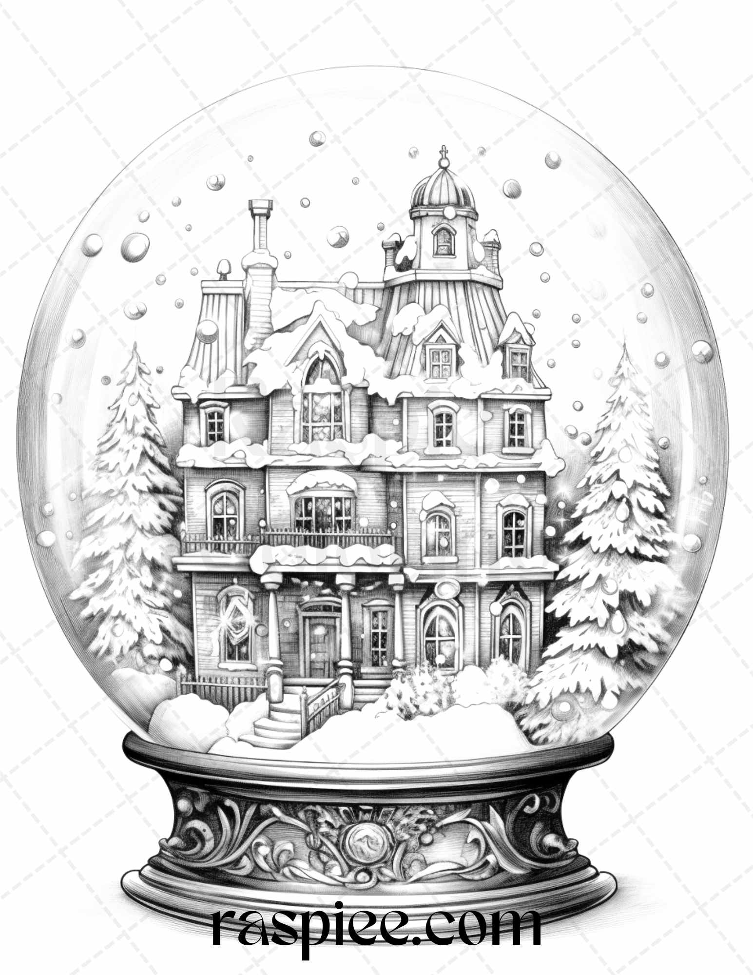 Cozy cabin in snow globe grayscale coloring pages printable for adults â coloring