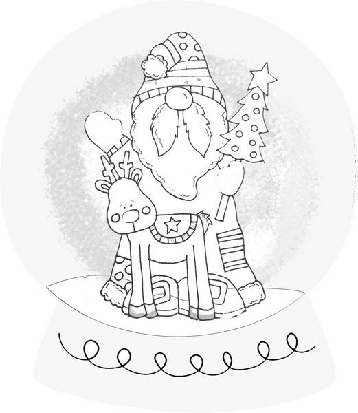 Snow globe with a woodlands santa and reindeer outline form