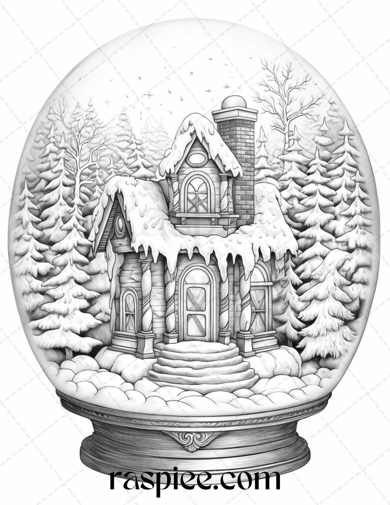 Cozy cabin in snow globe grayscale coloring pages printable for adults â coloring