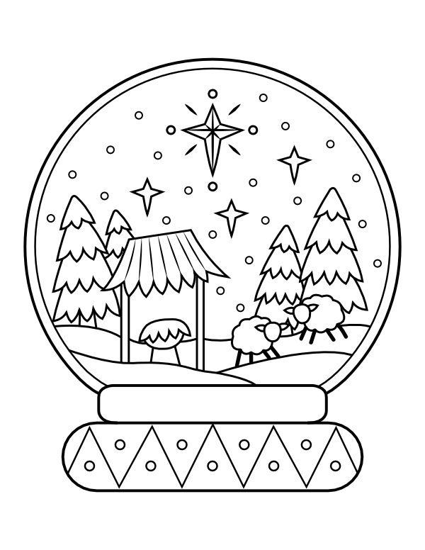 Printable nativity snow globe coloring page