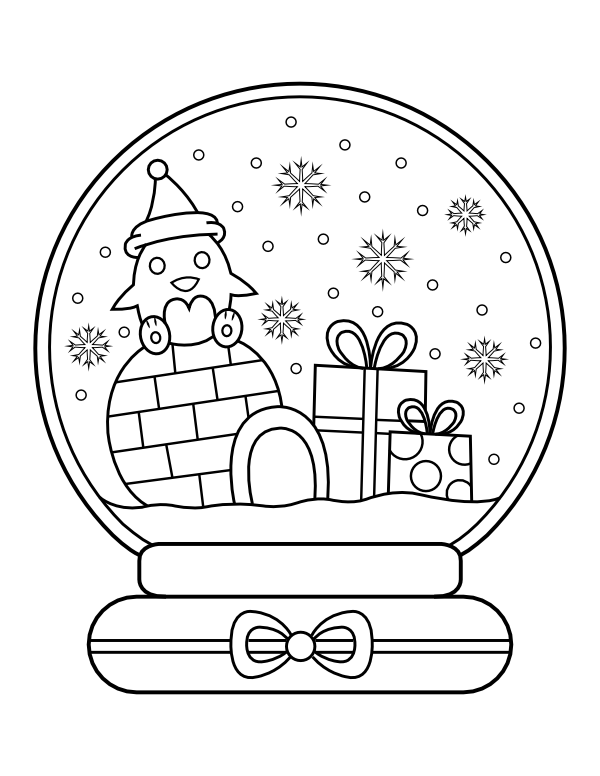 Printable penguin snow globe coloring page