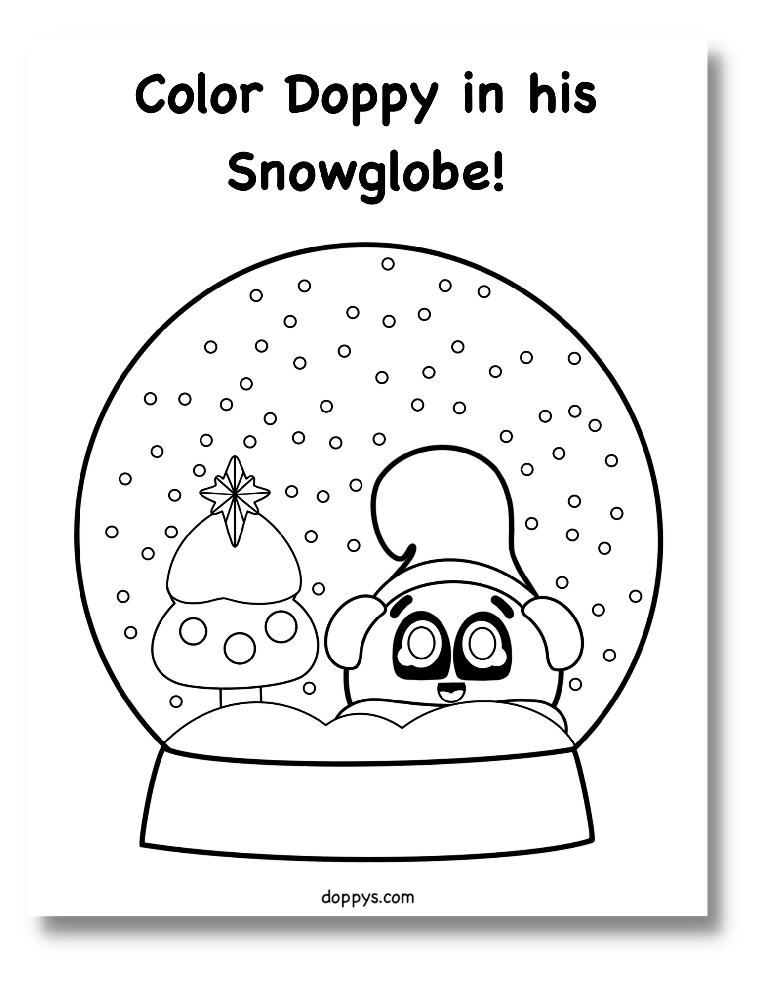 Christmas coloring page for kids doppy in a snow globe â
