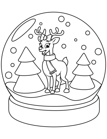 Christmas snow globe with reindeer coloring page free printable coloring pages
