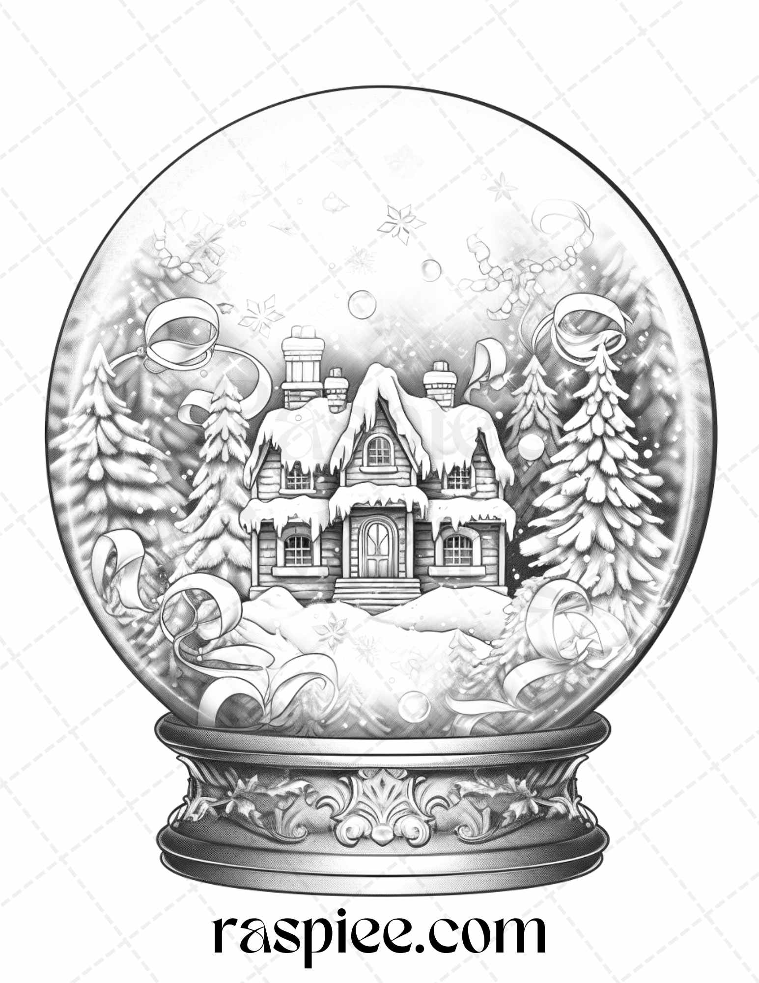 Cozy cabin in snow globe grayscale coloring pages printable for adults â coloring