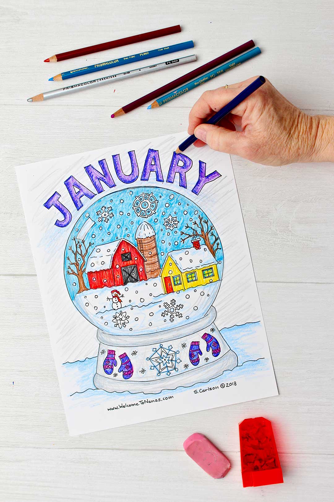 Snow globe january coloring page