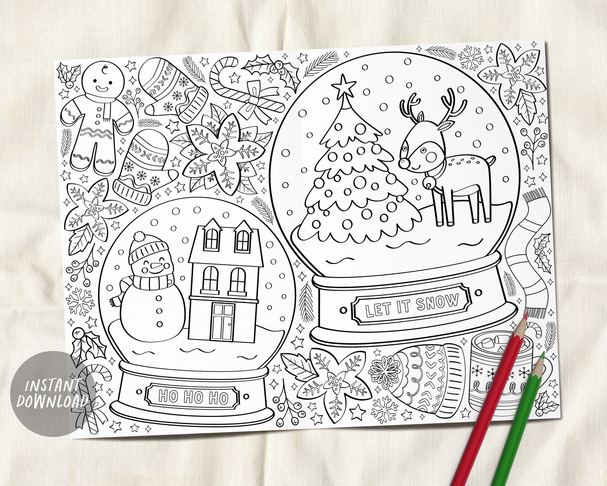 Winter wonderland coloring page placemat for kids snow globe holiday â puff paper co