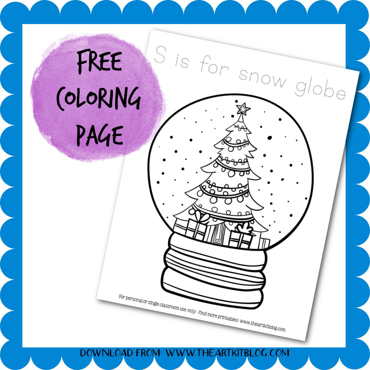 S is for snow globe coloring page worksheet â the art kit