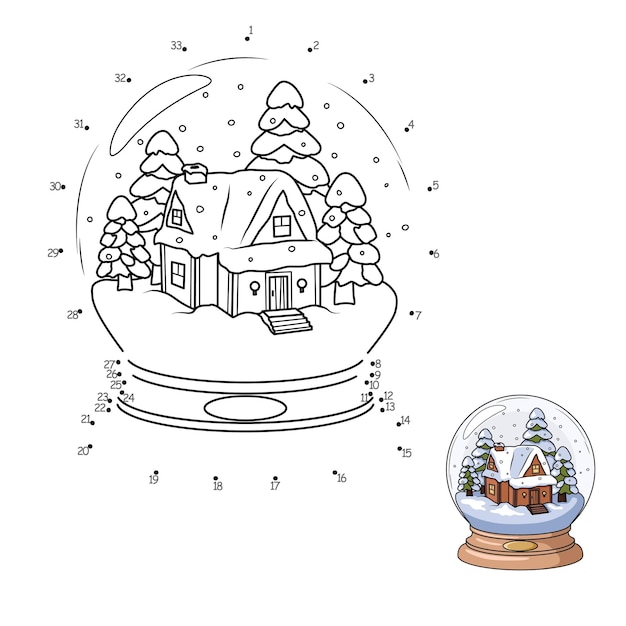 Premium vector game dot to dot draw a line snow globe for children worksheet coloring book
