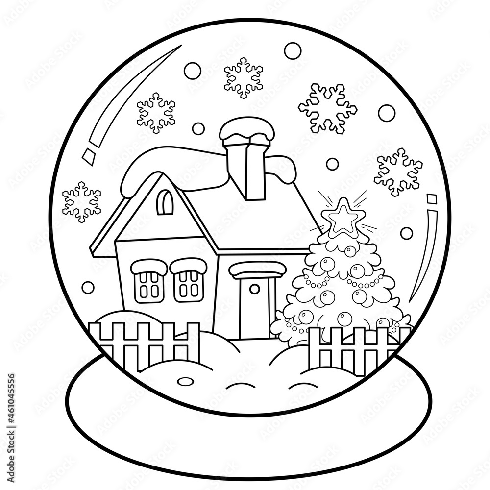 Coloring page outline of snow globe with snow