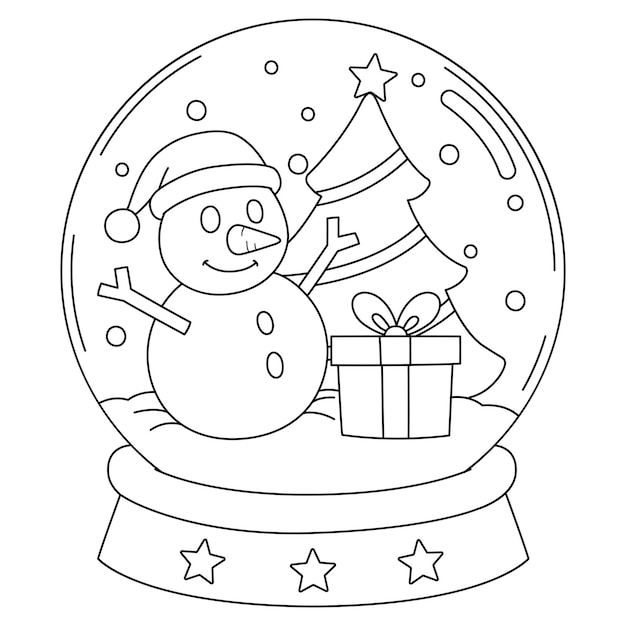 Premium vector christmas snow globe isolated coloring page