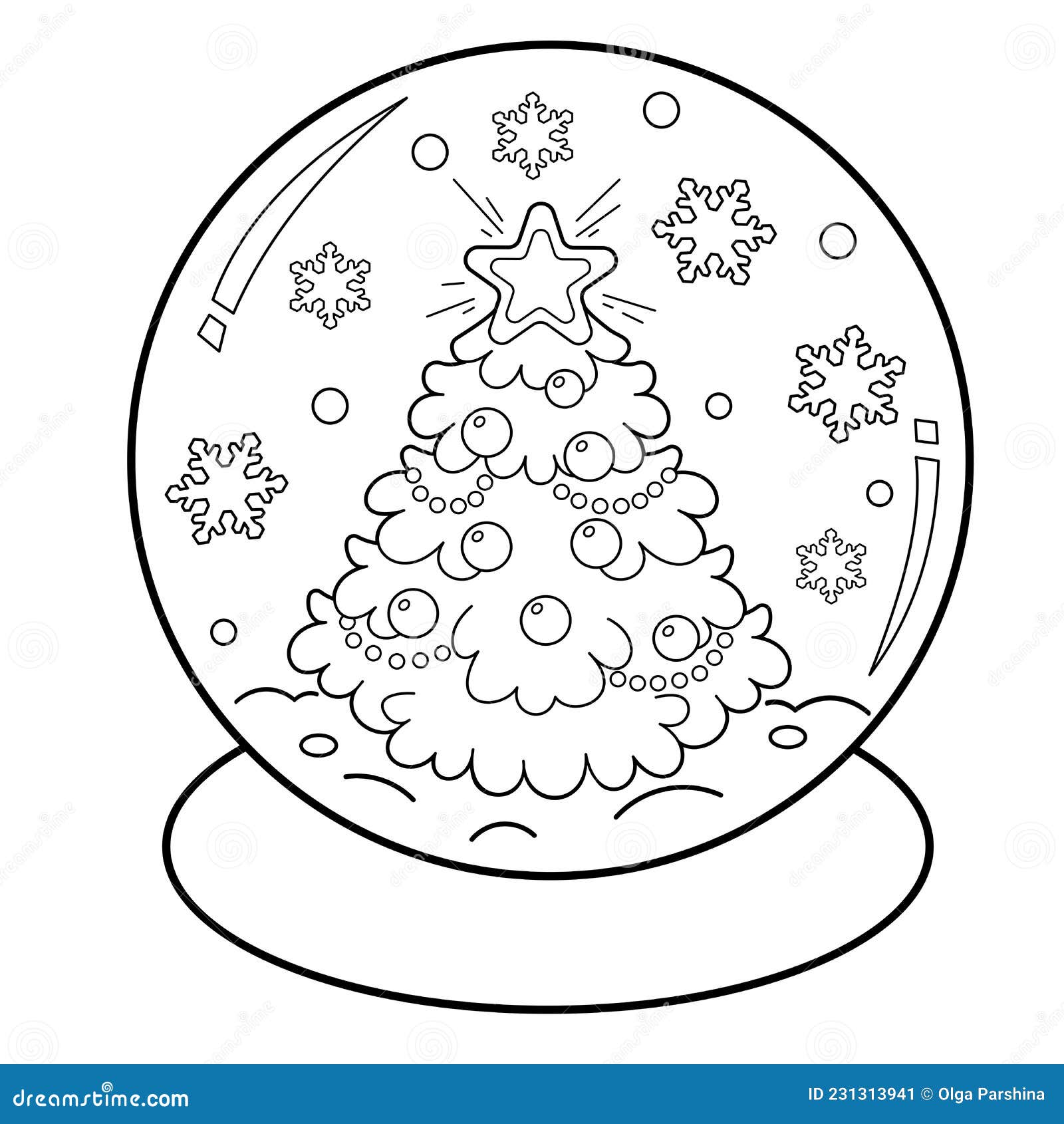 Coloring page outline of snow globe with christmas tree new year christmas stock vector