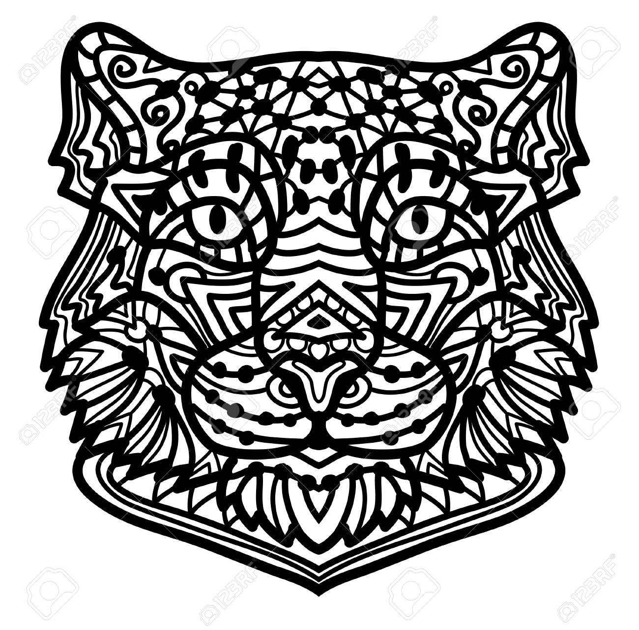 Coloring page snow leopard with ethnic doodle patterned illustration royalty free svg cliparts vectors and stock illustration image