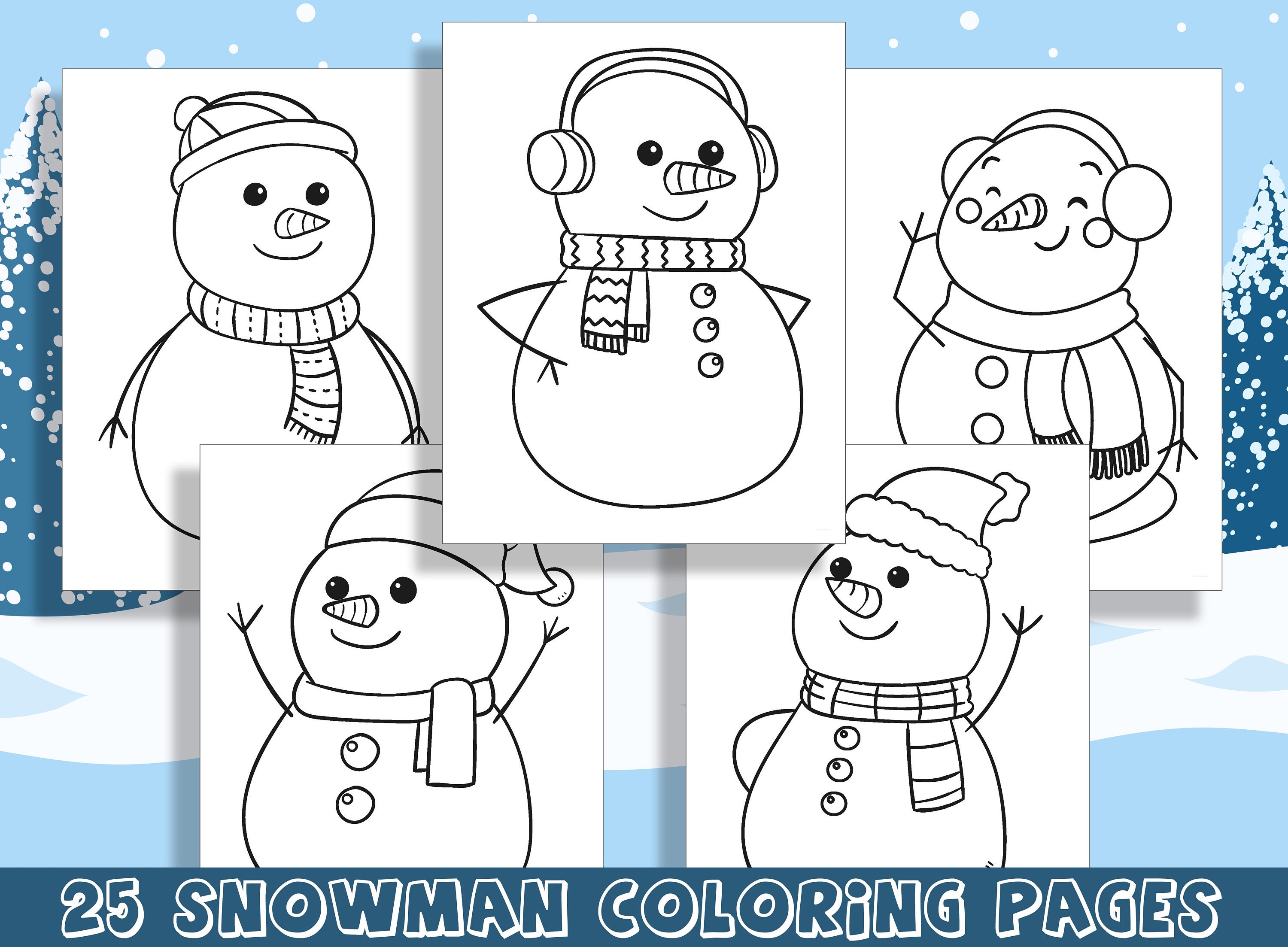 Adorable snowman coloring pages for preschool and kindergarten pdf file instant download