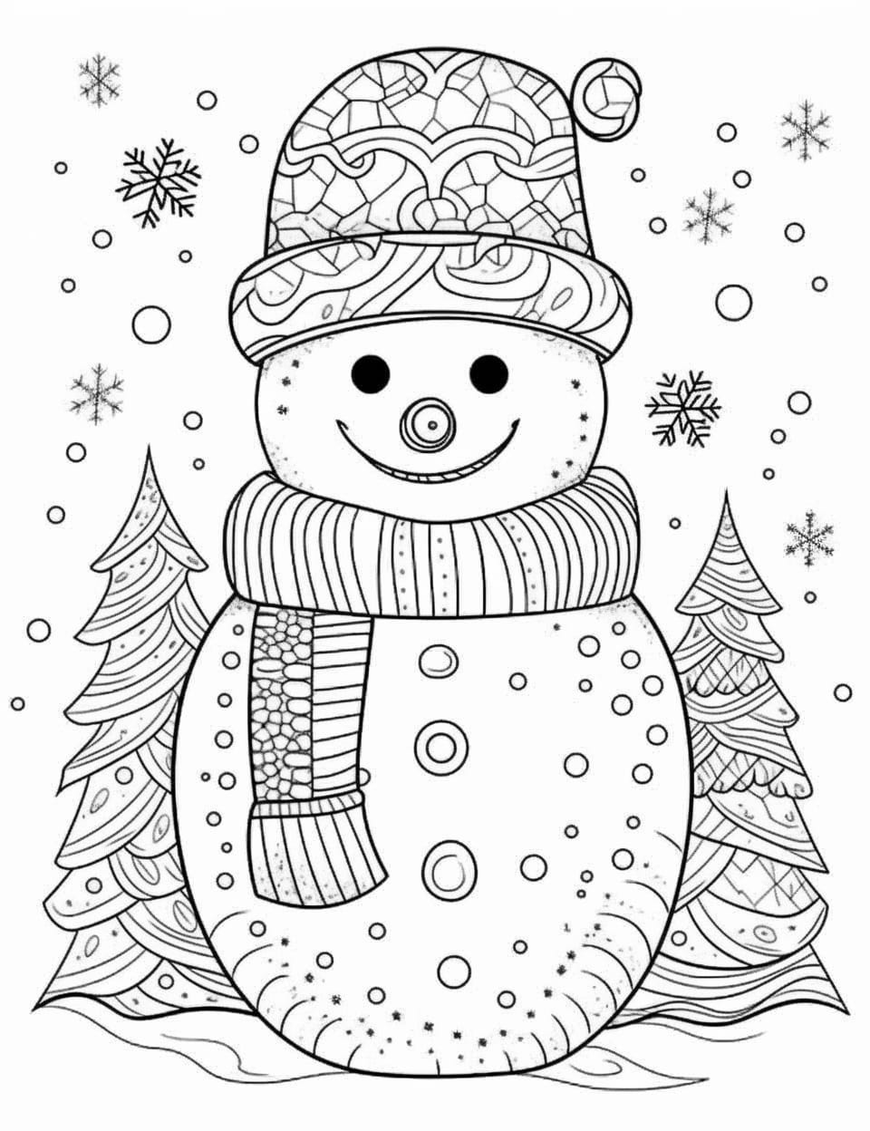 Snowman coloring pages for kids and adults