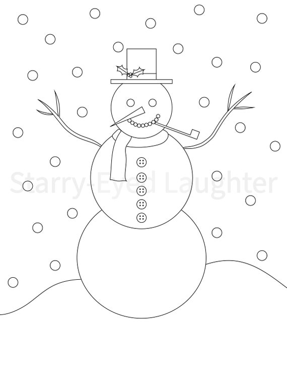 Snowman winter coloring page printable pdf digital download instant download