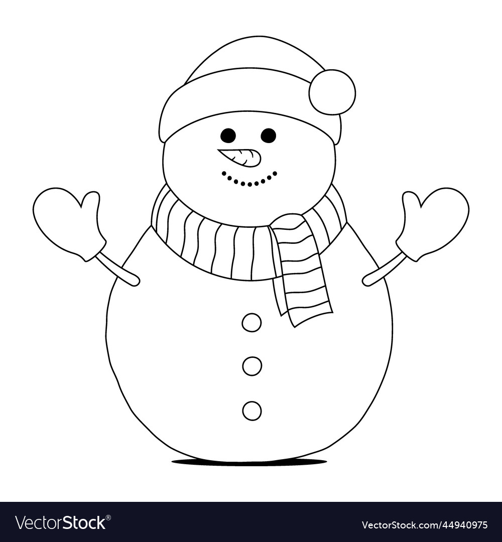 Cute happy snowman coloring book page outline vector image