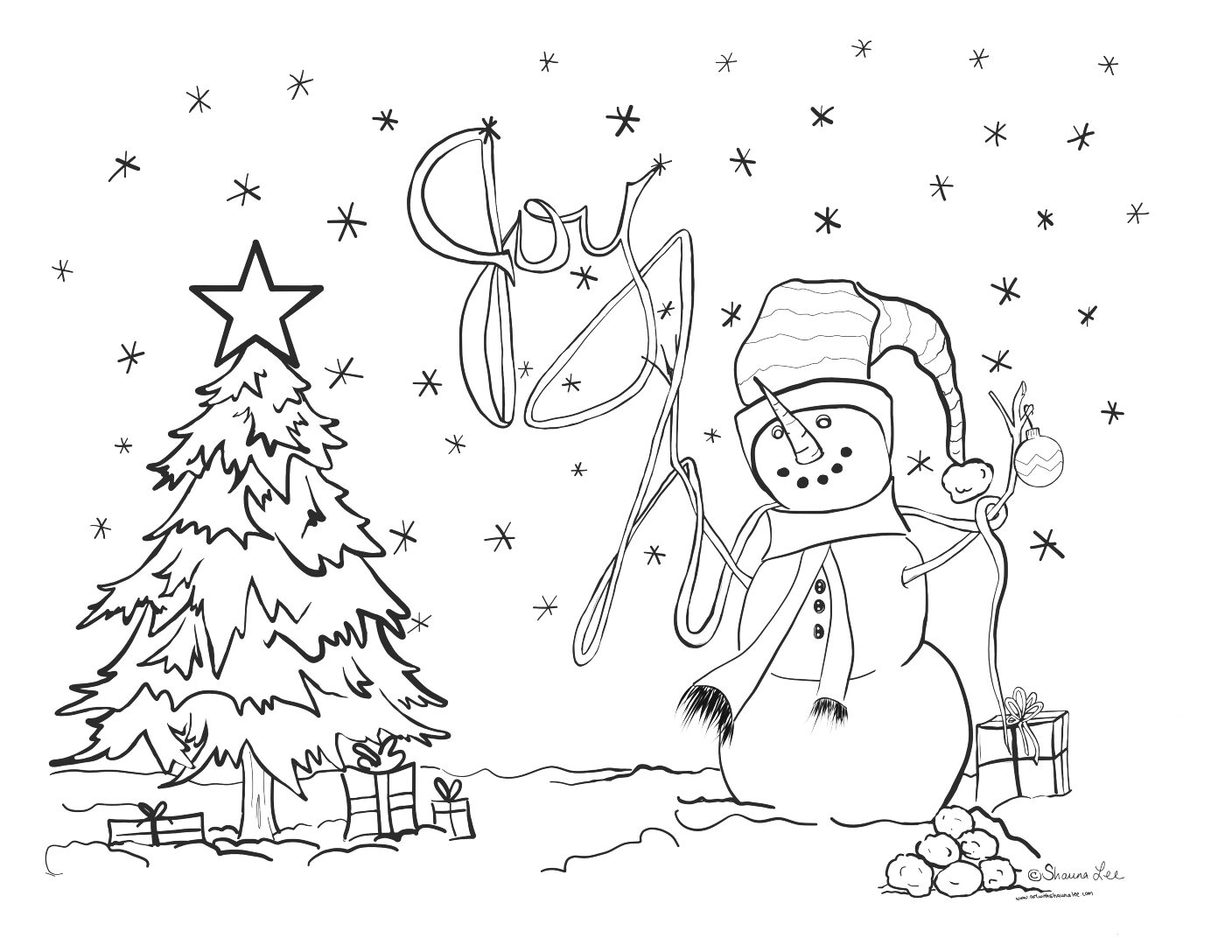 Christmas snowman coloring page art with shauna lee