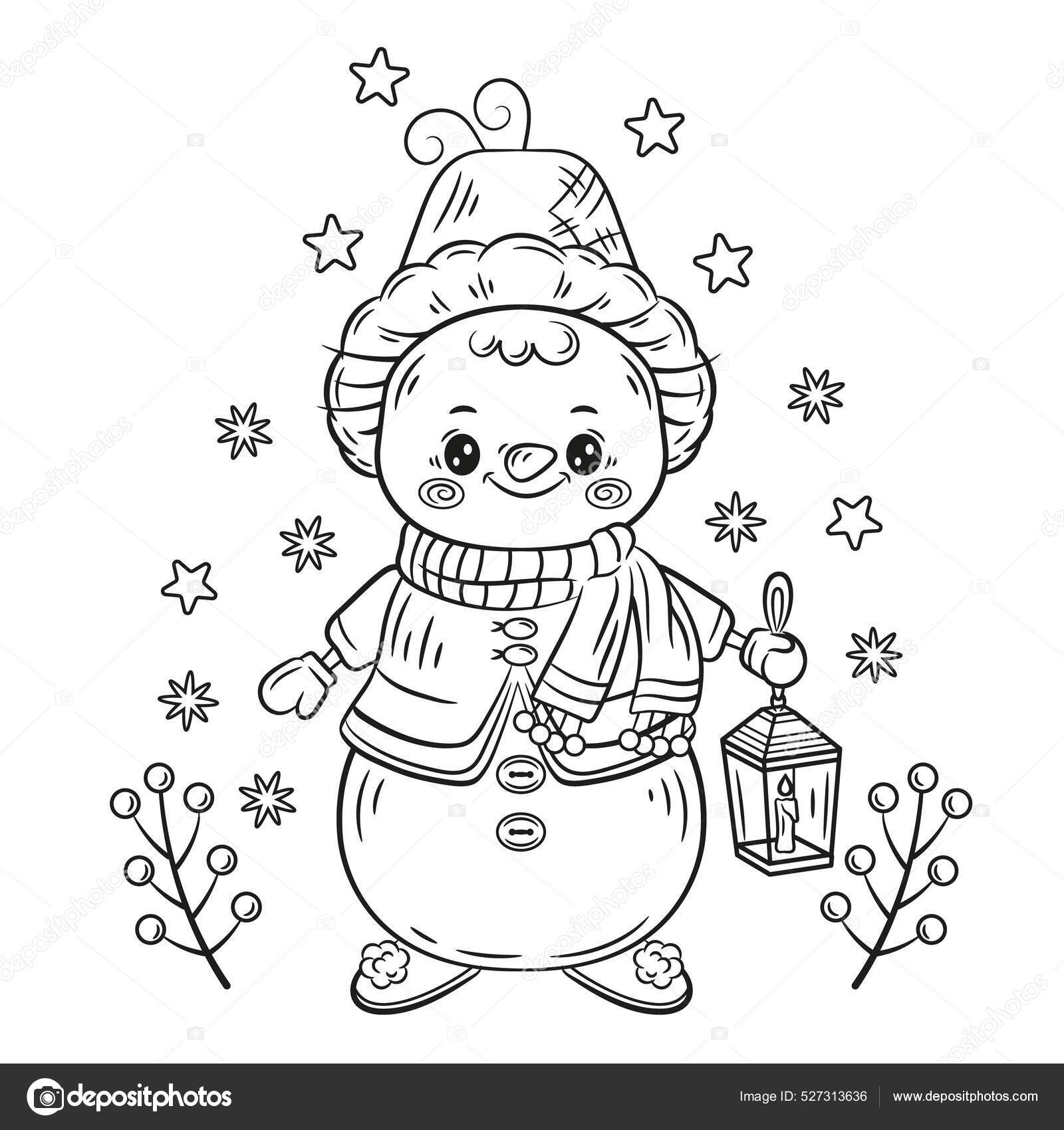 Cute winter snowman christmas children coloring page happy ice snow stock vector by allakoala