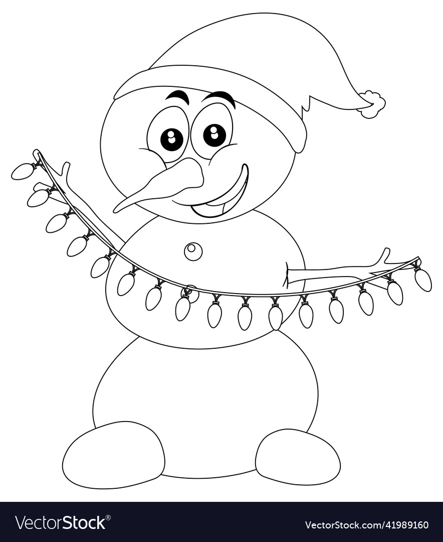 Snowman doodle outline for colouring royalty free vector