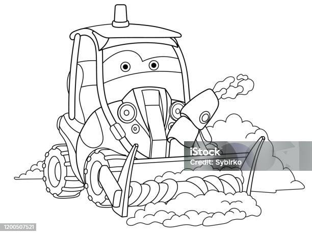 Coloring page of cartoon snowplow truck stock illustration