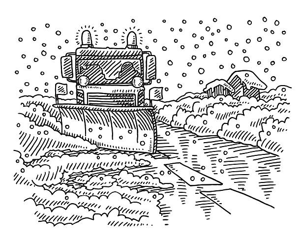 Snowplow winter road service drawing stock illustration