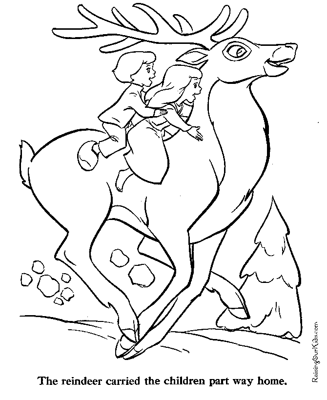 Snow queen coloring page riding reindeer