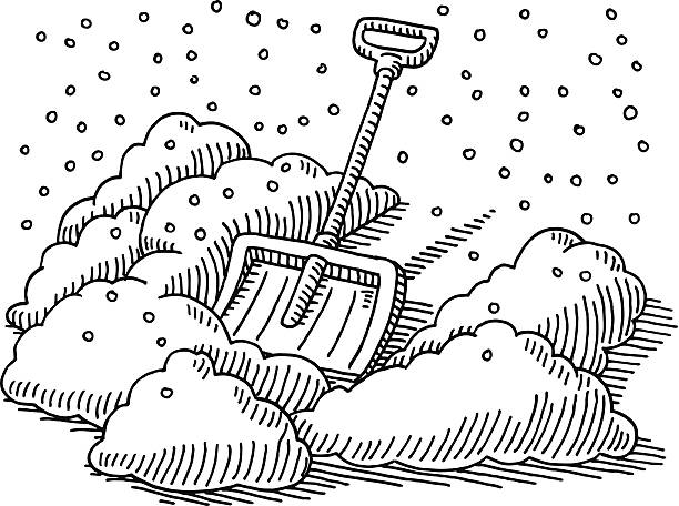 Shoveling snow drawing stock illustrations royalty
