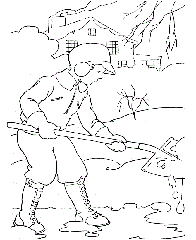 Snow shoveling coloring pages