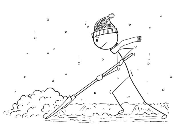 Shoveling snow drawing stock illustrations royalty