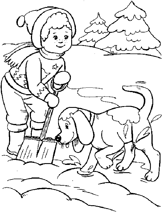 Snow shoveling coloring pages