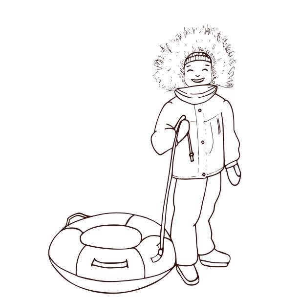 Drawing of a snow tubing stock illustrations royalty